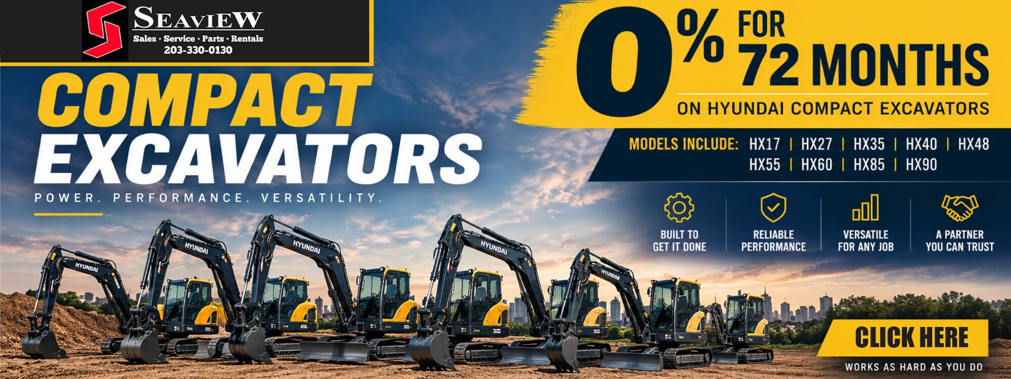 Compact Excavators 0% for 72 Months Promo Banner